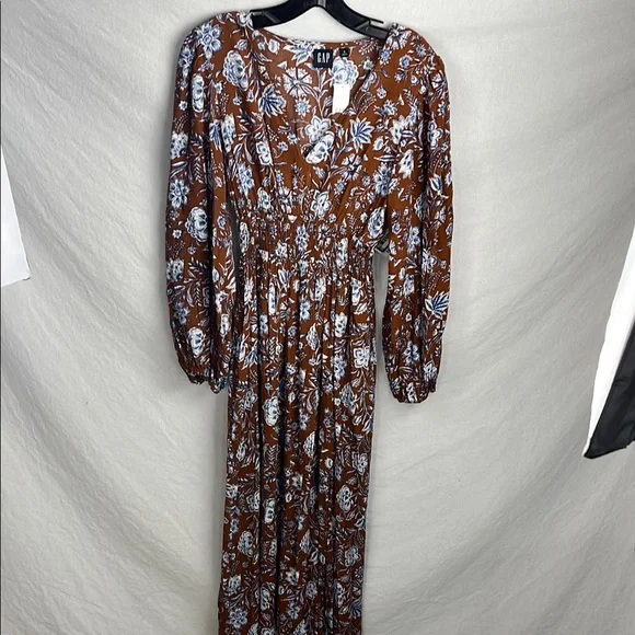 GAP Brown and White Long Sleeve V-Neck Sundress small - Picture 2 of 8